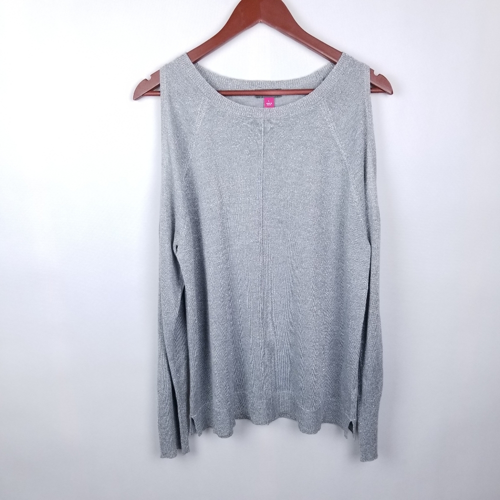 Vince Camuto Cold Shoulder Silver Sparkle Top L